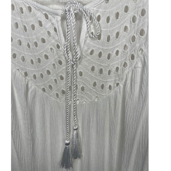 Lascana for Venus White Eyelet Lace Peasant Blouse Tassel Tie Gauze Top Large - Picture 4 of 5
